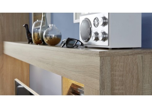 Elutoamööbli komplekt LOGO valge / tamm, 240x41xH185 cm, LED