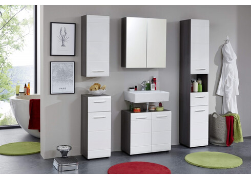 Vannitoamööbli komplekt LINE hall / valge läige LED