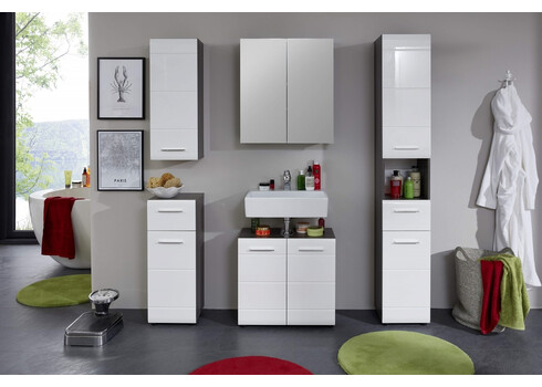 Vannitoamööbli komplekt LINE hall / valge läige LED