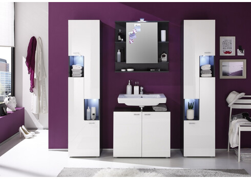 Vannitoakapp TETIS valge / hall, 40x30xH182 cm LED