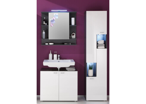 Vannitoakapp TETIS valge / hall, 40x30xH182 cm LED