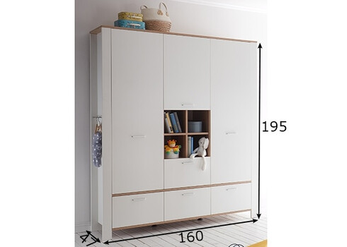 Riidekapp ADEELE mattvalge / tamm, 160x44xH195 cm