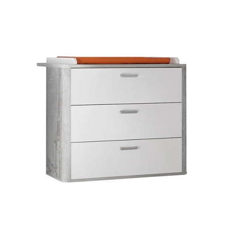 Kummut mähkimisalusega FRIEDA mattvalge / hall puit, 110x71xH98 cm