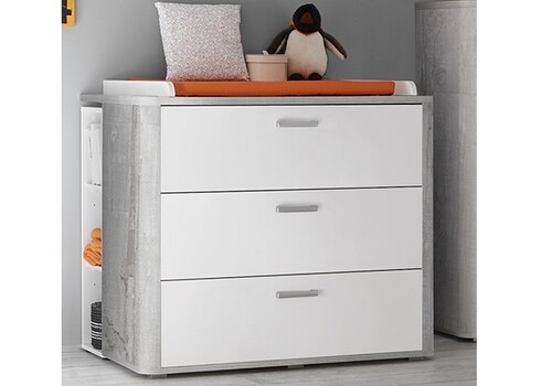 Kummut mähkimisalusega FRIEDA mattvalge / hall puit, 110x71xH98 cm