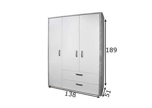 Riidekapp FRIEDA mattvalge / hall puit, 138x51xH189 cm