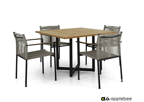 Aiamööbli komplekt Apple Bee JAKARTA mattmust / hall, 4 tooli + laud