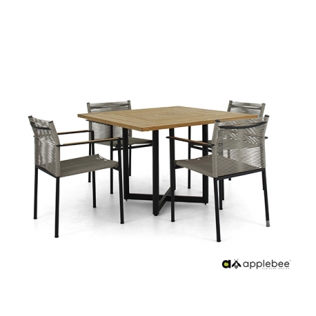 Aiamööbli komplekt Apple Bee JAKARTA mattmust / hall, 4 tooli + laud