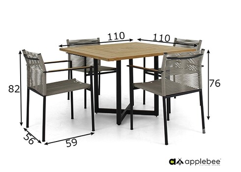Aiamööbli komplekt Apple Bee JAKARTA mattmust / hall, 4 tooli + laud