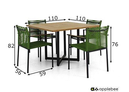 Aiamööbli komplekt Apple Bee JAKARTA mattmust / roheline, 4 tooli + laud