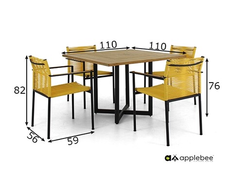 Aiamööbli komplekt Apple Bee JAKARTA mattmust / kollane, 4 tooli + laud