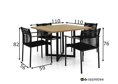 Aiamööbli komplekt Apple Bee JAKARTA mattmust / must, 4 tooli + laud