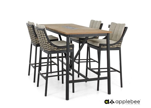 Baarikomplekt Apple Bee MILOU must / tiik / helehall, laud + 4 tooli