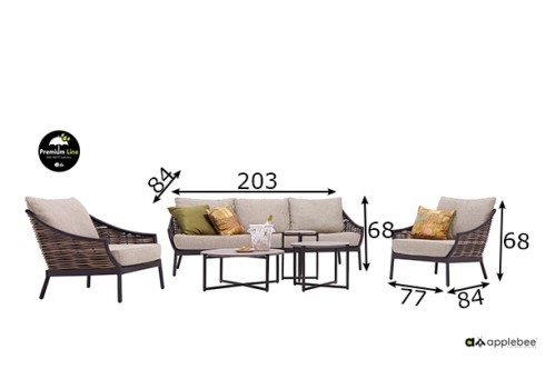 Aiamööbli komplekt Apple Bee MILOU hall, diivan + 2 tugitooli + laud