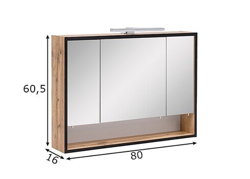 Peegelkapp MAX tamm, 80x16xH60,5 cm, LED