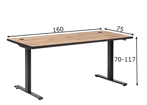 Elektriliselt reguleeritav kirjutuslaud OSLO tamm / must, 160x75xH70-117 cm