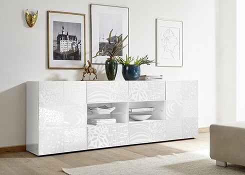 Kummut MIRO valge läige, 241x43xH84 cm, LED