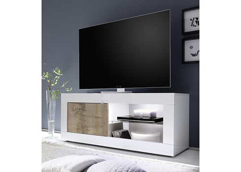 Tv-alus BASIC valge läige / tamm Pero, 140x43xH56 cm, LED