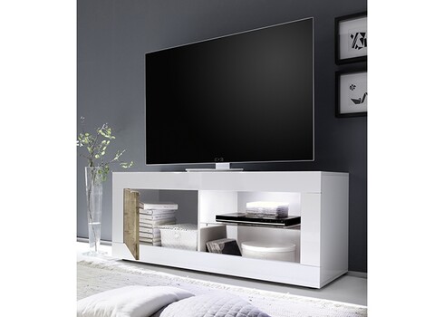 Tv-alus BASIC valge läige / tamm Pero, 140x43xH56 cm, LED