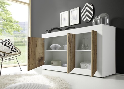 Kummut BASIC valge läige / tamm Pero, 160x43xH86 cm