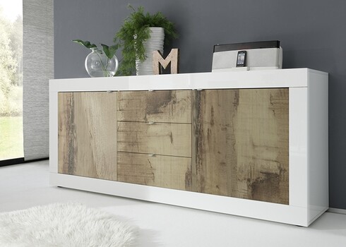 Kummut BASIC valge läige / tamm Pero, 210x43xH86 cm
