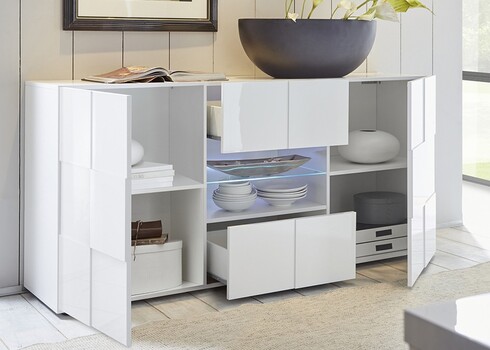 Kummut DAMA valge läige, 181x43xH84 cm, LED