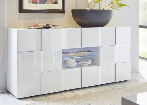 Kummut DAMA valge läige, 181x43xH84 cm, LED