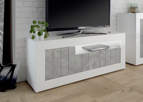 Tv-alus URBINO valge läige / betoon, 138x42xH56 cm, LED