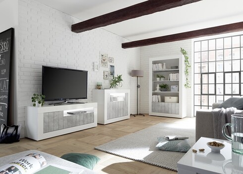 Tv-alus URBINO valge läige / betoon, 138x42xH56 cm, LED