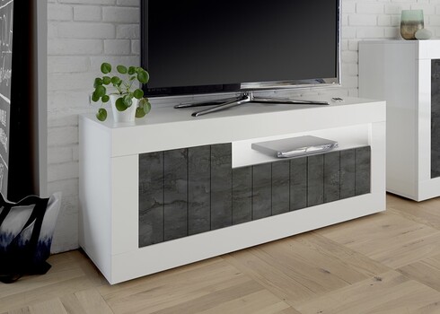 Tv-alus URBINO valge läige / tumehall, 138x42xH56 cm, LED