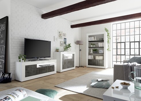 Tv-alus URBINO valge läige / tumehall, 138x42xH56 cm, LED