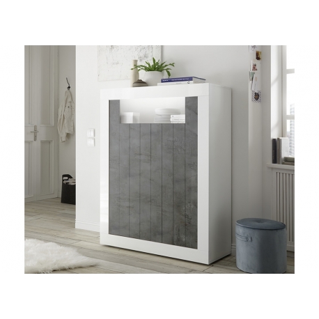 Kummut URBINO valge läige / tumehall, 110x42xH144 cm, LED