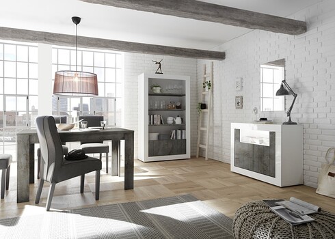 Kummut URBINO valge läige / tumehall, 110x42xH144 cm, LED