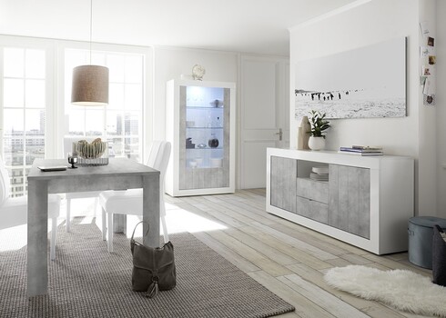 Vitriinkapp URBINO valge läige / betoon, 110x42xH191 cm, LED