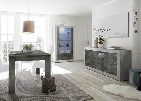 Vitriinkapp URBINO betoon / tumehall, 110x42xH191 cm, LED