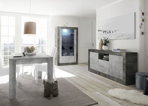 Vitriinkapp URBINO tumehall / betoon, 110x42xH191 cm, LED