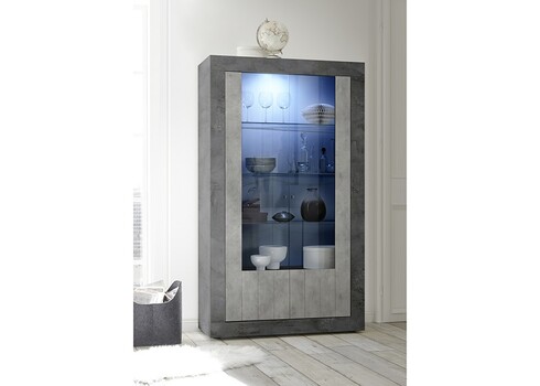 Vitriinkapp URBINO tumehall / betoon, 110x42xH191 cm, LED