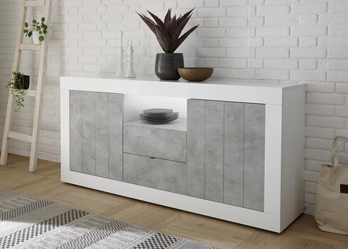 Kummut URBINO valge läige / betoon, 184x42xH86 cm, LED