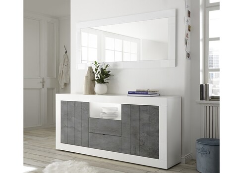 Kummut URBINO valge läige / tumehall, 184x42xH86 cm, LED