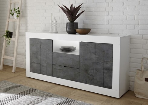 Kummut URBINO valge läige / tumehall, 184x42xH86 cm, LED