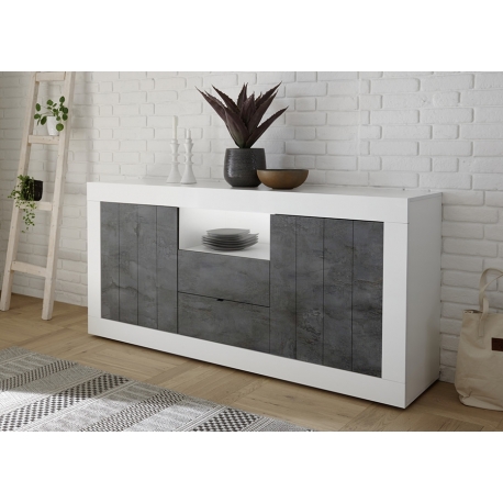 Kummut URBINO valge läige / tumehall, 184x42xH86 cm, LED