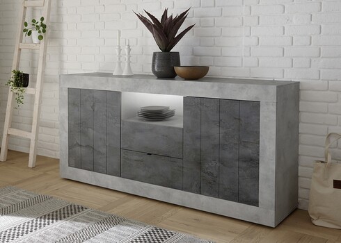 Kummut URBINO betoon / tumehall, 184x42xH86 cm, LED