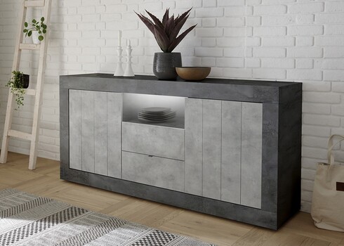 Kummut URBINO tumehall / betoon, 184x42xH86 cm, LED