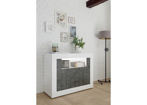 Kummut URBINO valge läige / tumehall, 110x42xH86 cm, LED