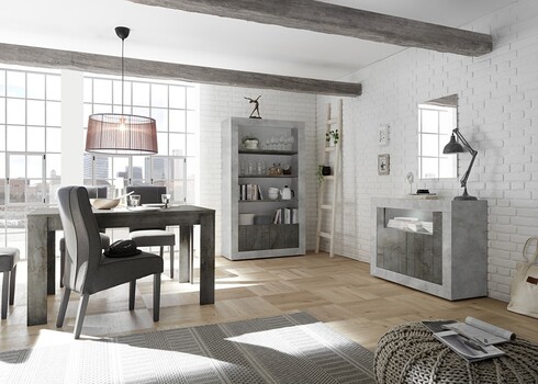 Kummut URBINO betoon / tumehall, 110x42xH86 cm, LED