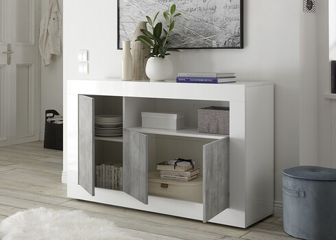 Kummut URBINO valge läige / betoon, 138x42xH86 cm, LED