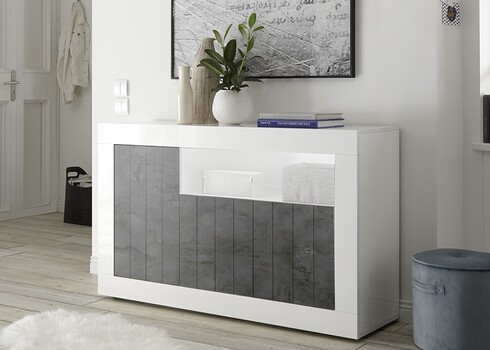 Kummut URBINO valge läige / tumehall, 138x42xH86 cm, LED