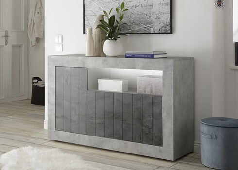 Kummut URBINO betoon / tumehall, 138x42xH86 cm, LED