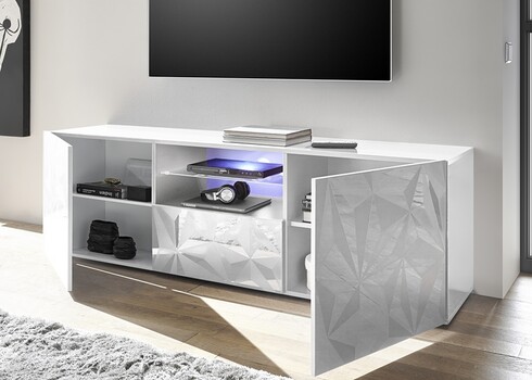 Tv-alus PRISMA valge läige, 181x42xH57 cm, LED