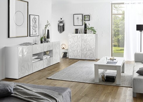 Kummut PRISMA valge läige, 121x42xH111 cm