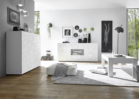 Kummut PRISMA valge läige, 181x42xH84 cm, LED